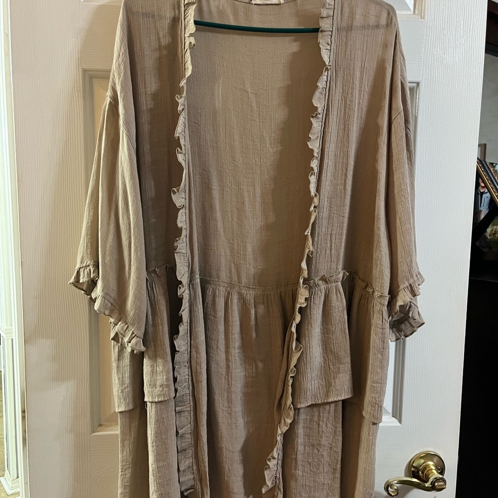Easel Tan Ruffle Cardigan - Picture 2 of 6